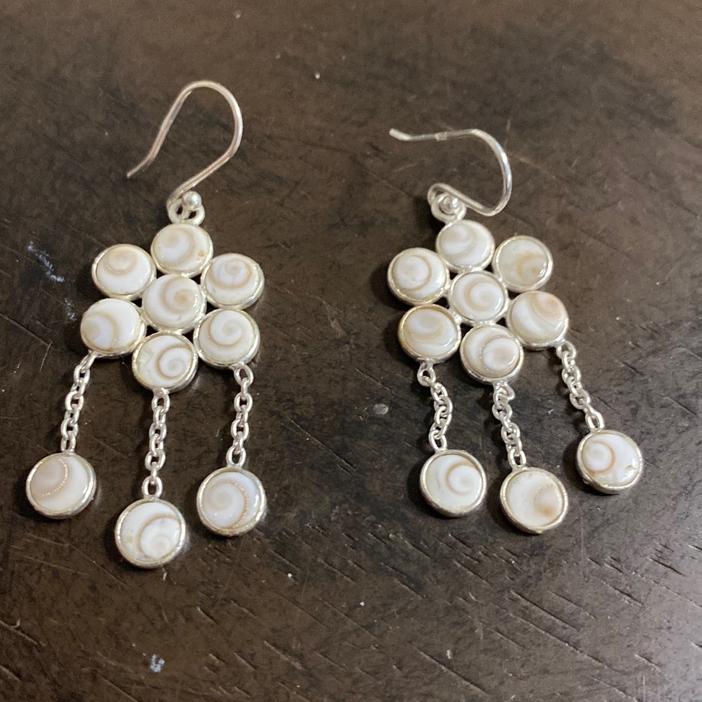 Shiva Shell Sterling Silver Dangle Pierced Earrin… - image 1
